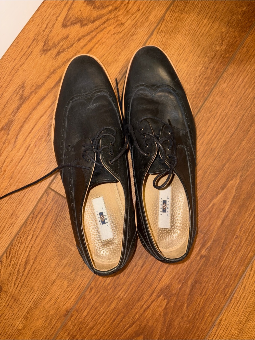 Joseph Abboud Black Leather Wingtip Lace-Up Oxfords